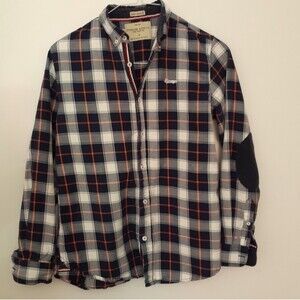 StoneAge jeans co Plaid cotton shirt medium m navy blue white medium mens casual